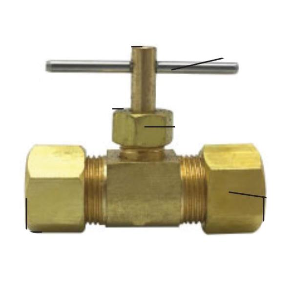 Wal-Rich 4415006 Needle Valve, 1/4 in, OD Compression, Brass
