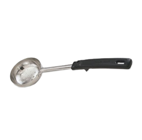 Portion Control Spoon, 4 oz., 12'', slotted, black handle, 18/8