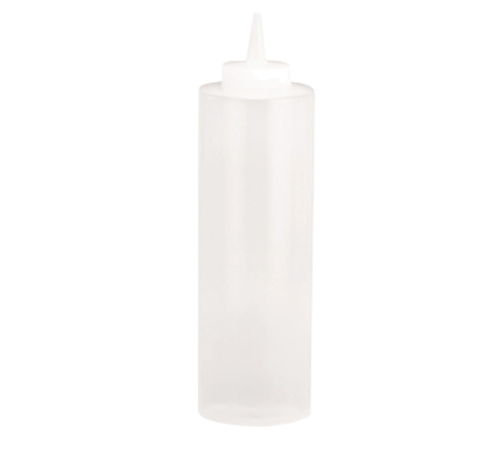 24 oz Clear Plastic Squeeze Bottle with White FLOWCUT Top