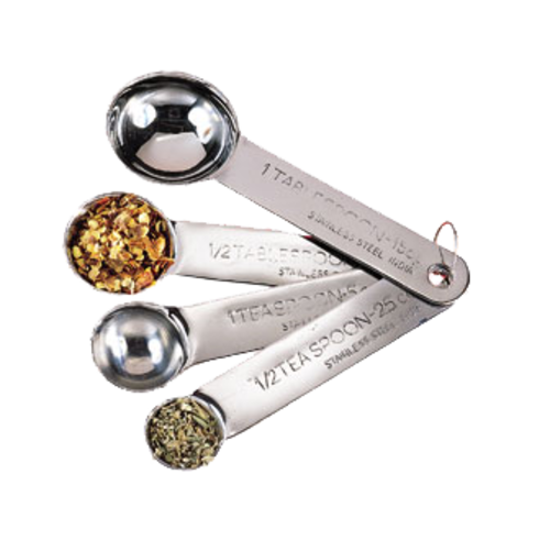 Set of 4 Measuring Spoons. 1 Tablespoon, 1 Teaspoon, 1/2 Teaspoon