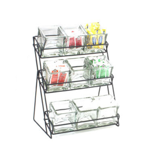 Cal Mil 3603-13 3-Step Black Coffee Condiment Station with 9 Glass