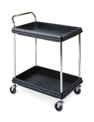 Rubbermaid 2 Shelf ServiceUtility Cart 31 14 H x 16 W x 34 D Black