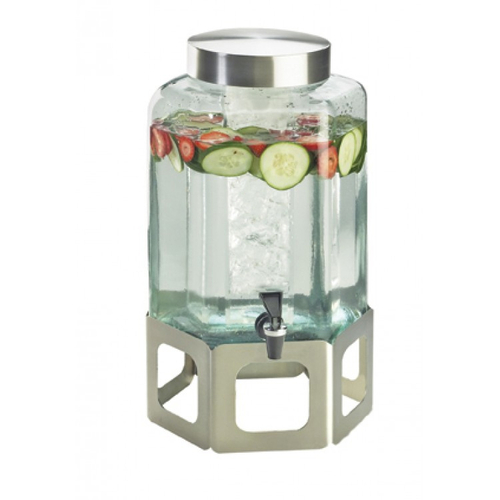 2 Gallon Glass Beverage Dispenser with Infuser, Metal Base