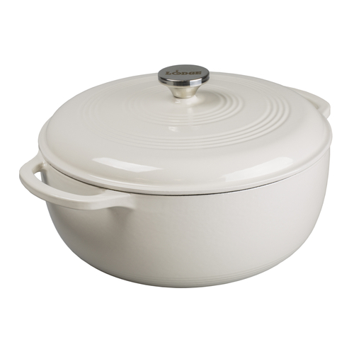 Lodge EC3CC13 3.6 Qt. Oyster White Porcelain Enameled Cast Iron Round  Casserole with Cover - Culinary Depot