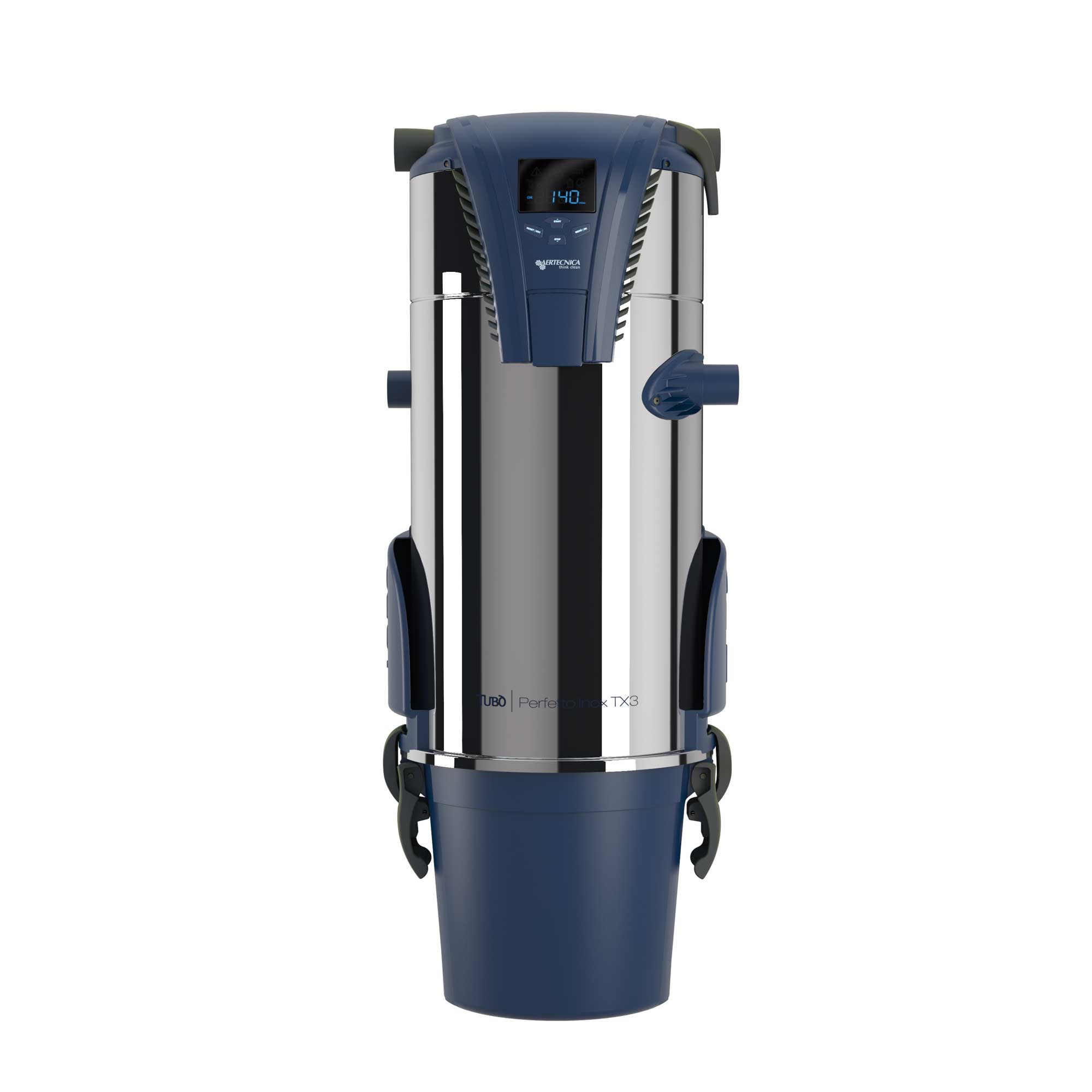 CMTX2A Tubo Perfetto Midsize Central Vacuum by Aertecnica 672 Airwatt 132" Waterlift 13.5 Liter Bucket Stainless Steel Body APF Self Cleaning Filter PCB Controls