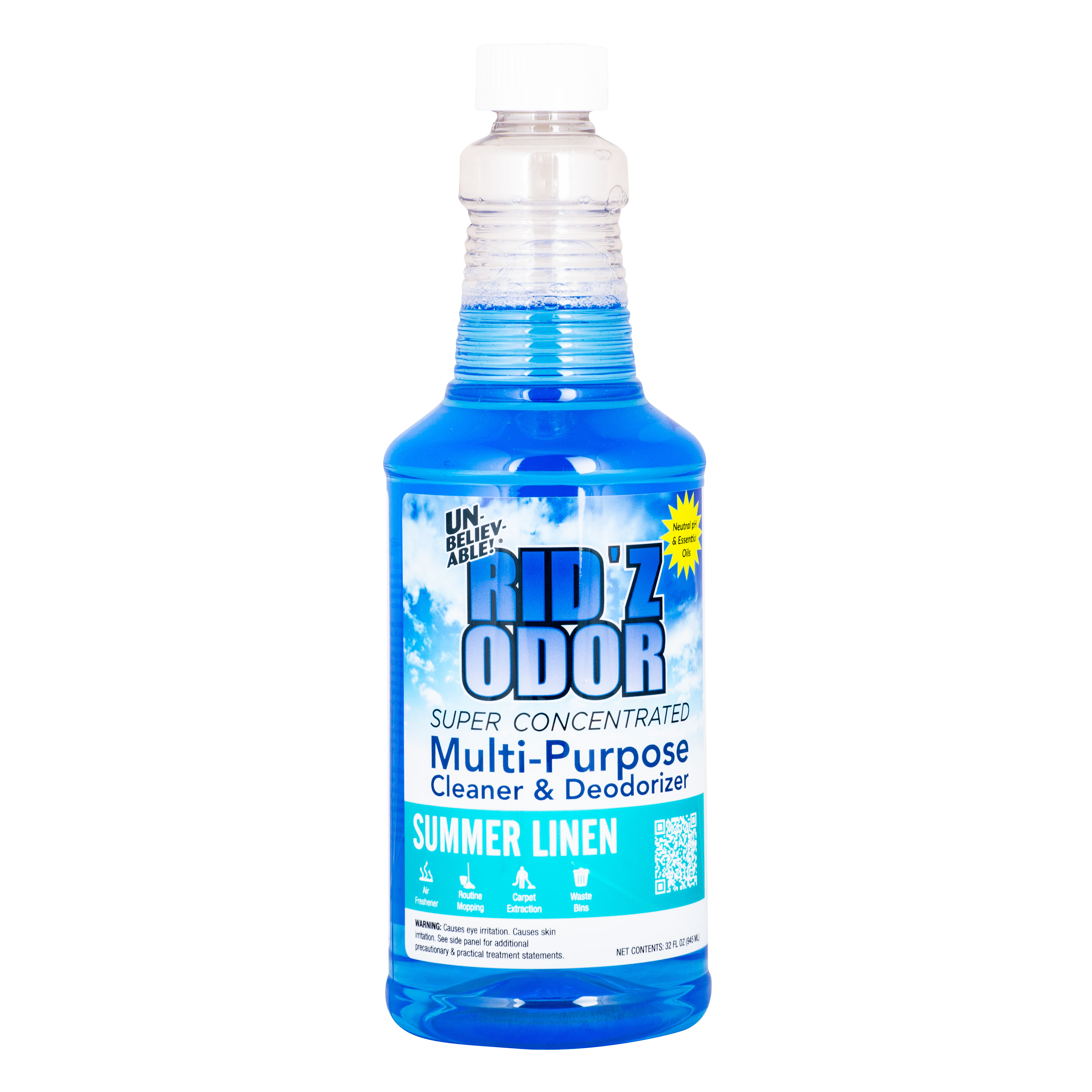 SJ462 UNBELIEVABLE! Rid Z Odor Summer Linen Multipurpose Cleaner & Deodorizer *Concentrate* 32 Ounce Bottle