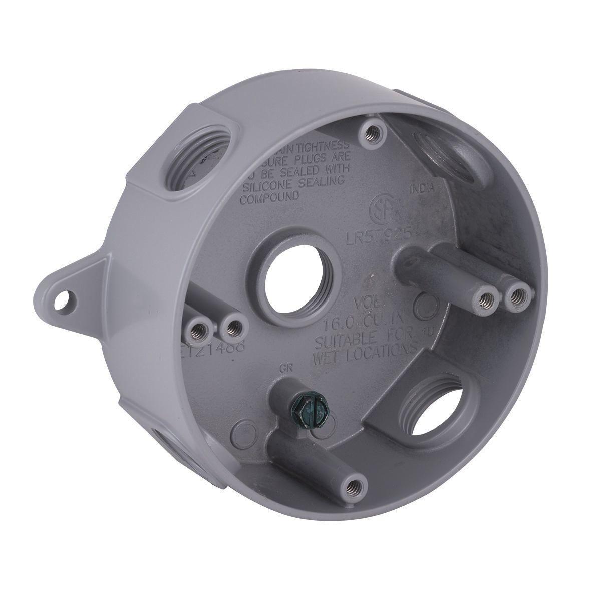 PRB57550GY TAYMAC FS BOX; ROUND; NON-METALLIC; 5-HOLE; 3/4 NPT