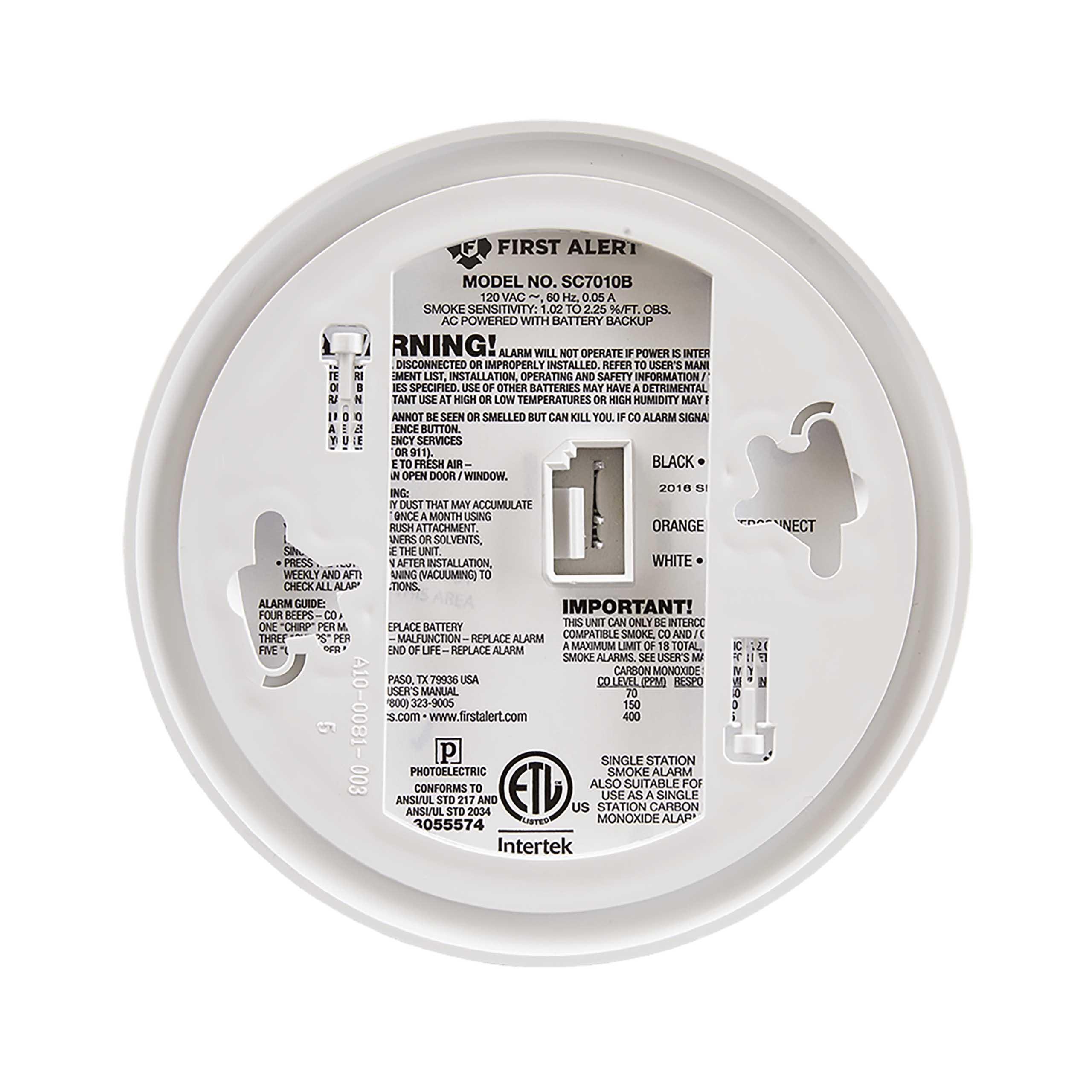 SC7010B BRK COMBO SMOKE/CARBON MONOXIDE ALMS AC 120V INTERCONNECTABLE PHOTO/ELECTROCHEMICAL ZZZZ