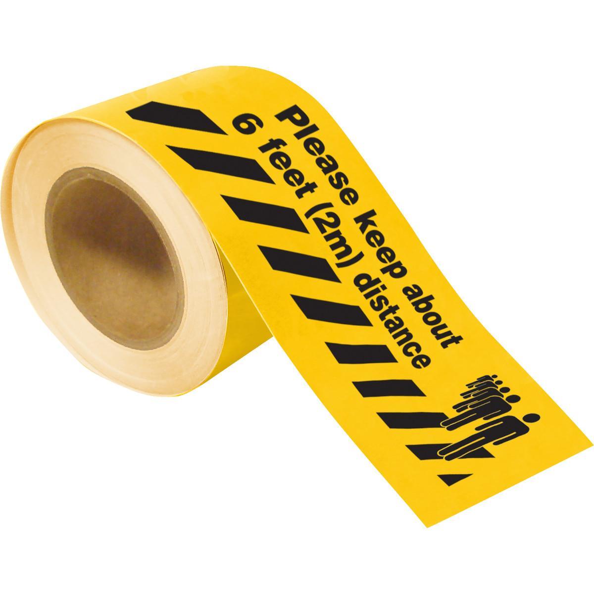 170216 BRADY 4" X 100' KEEP DISTANCE FLOOR TAPE BLACK/YELLOW