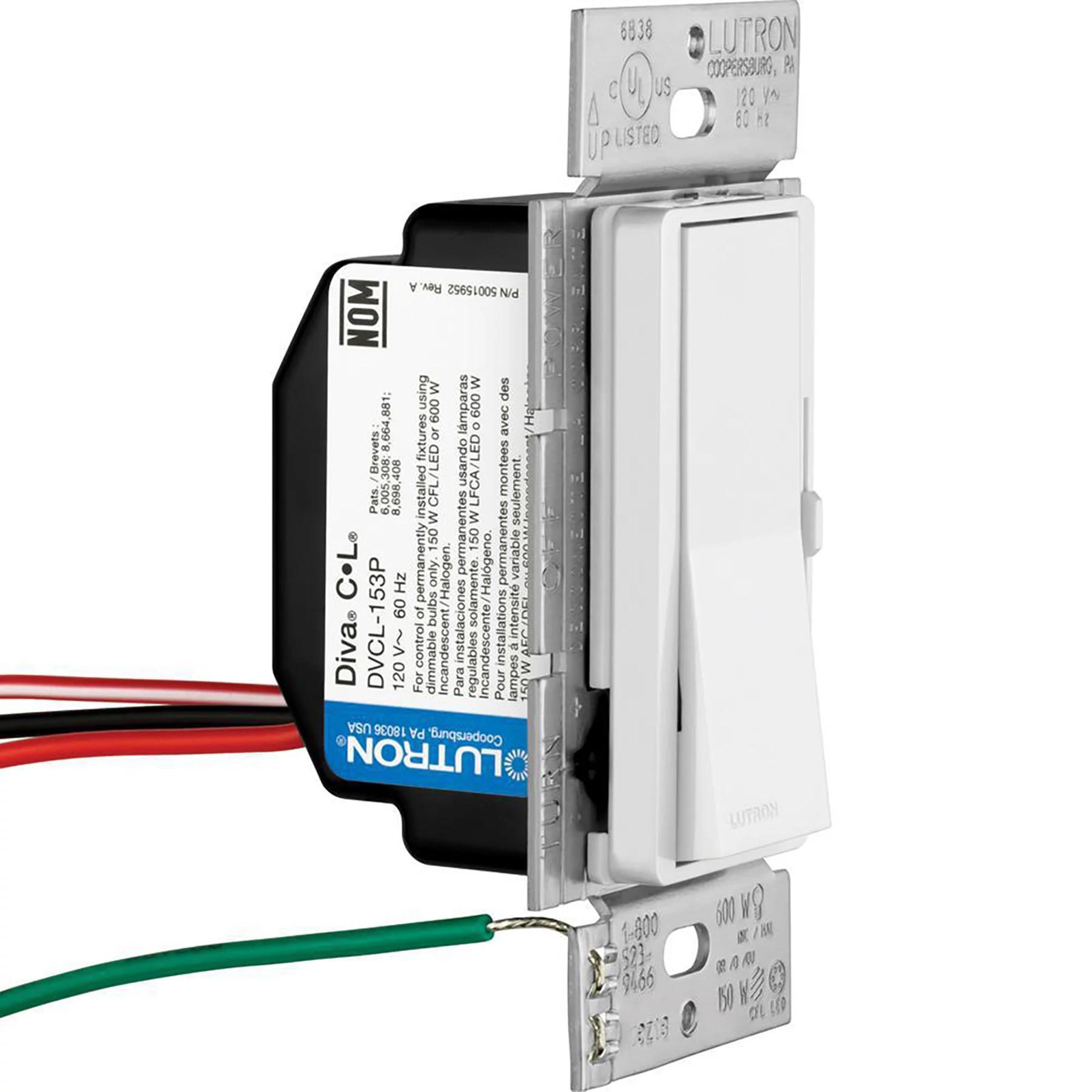 DVCL-153PH-WH LUTRON DIVA CFL/LED 150WATT & INCANDESCENT 600WATT 1P/3W DIMMER