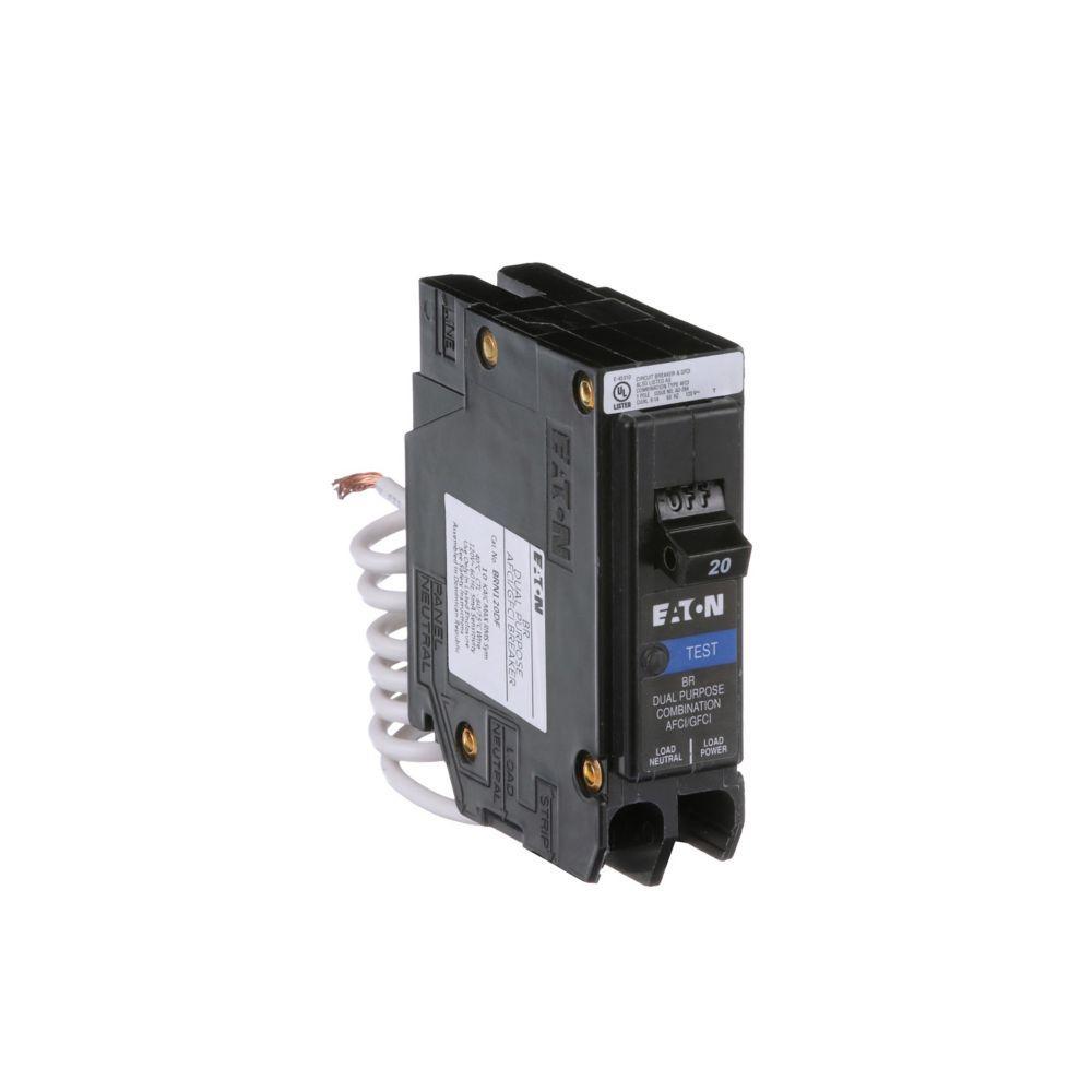 BRN120DF CH EATON BR DUAL FUNCTION AF/GF, PIGTAIL NEUTRAL, 20A, 10KAIC