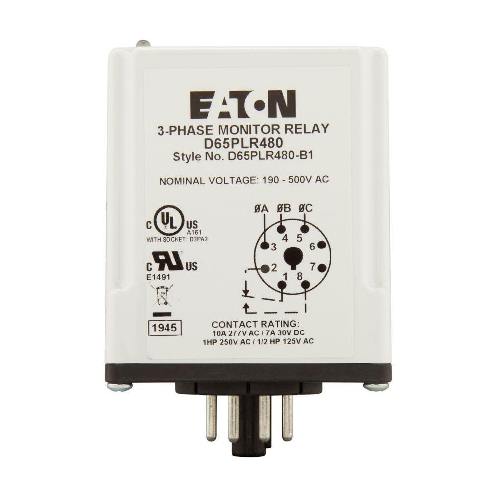 D65PLR480 CH 190-500V 8-PIN PLUG-IN PHASE MONITOR RELAY
