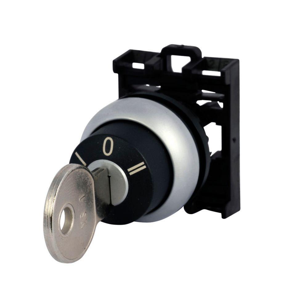 M22-WS3 CH SELECTOR SWITCH 22MM OPERATOR KEY 3POSITION MOMENTARY SILVER BEZEL KEY REMOVAL CENTER MS1 KEY CODE (CAN BE CONVERTED TO MAINTAINED)