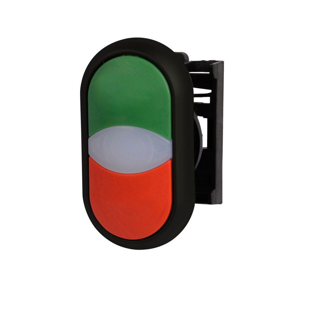 M22S-DDL-GR CH M22-DDLM-GR CH PUSHBUTTON 22MM OPERATOR DOUBLE BUTTON GREEN RED CENTER ILLUMINATED MOMENTARY BLACK BEZEL