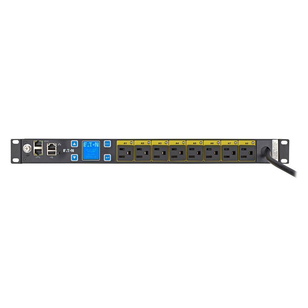 EMAT08-10 EATON MANAGED RACK PDU, 1U, 5-15P INPUT, 1.44 KW MAX, 120V, 12A, 10 FT CORD, SINGLE-PHASE, OUTLETS: (8) 5-15R
