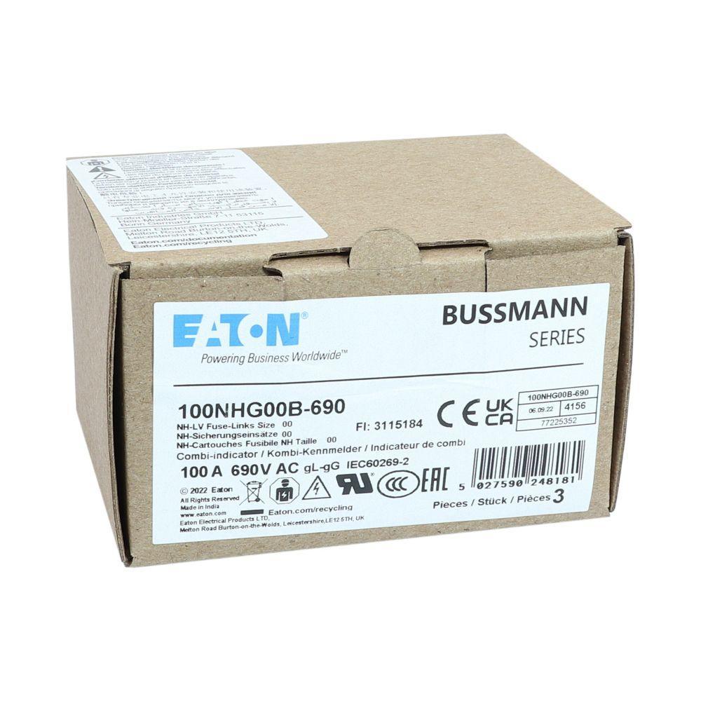 100NHG00B-690 BUSSMANN NH FUSE 100AMP 690V GG SIZE 00 05171216443