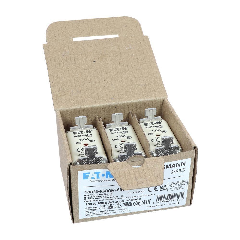 100NHG00B-690 BUSSMANN NH FUSE 100AMP 690V GG SIZE 00 05171216443