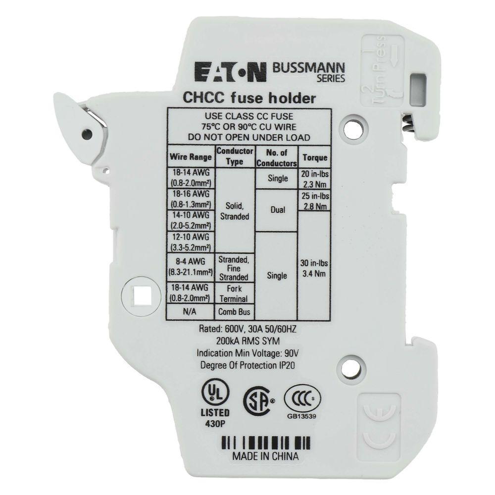 CHCC1DU BUS FUSEBLOCK 1-POLE 30A 600V MFH FOR 10X38 CLASS CC