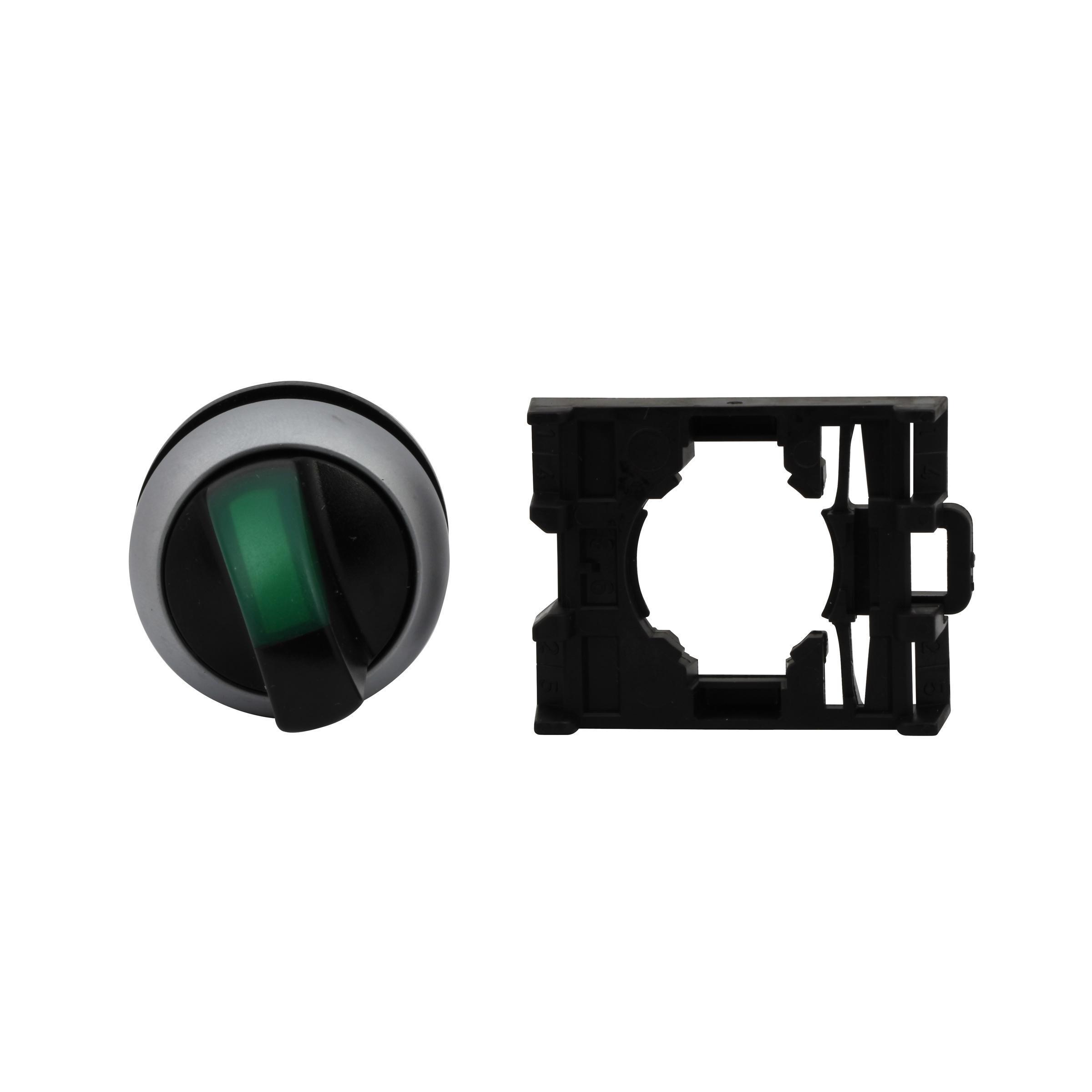 M22-WLK-G CH SELECTOR SWITCH 22MM OPERATOR GREEN 2POSITION ILLUMINATED MOMENTARY SILVER BEZEL (CAN BE CONVERTED TO MAINTAINED)