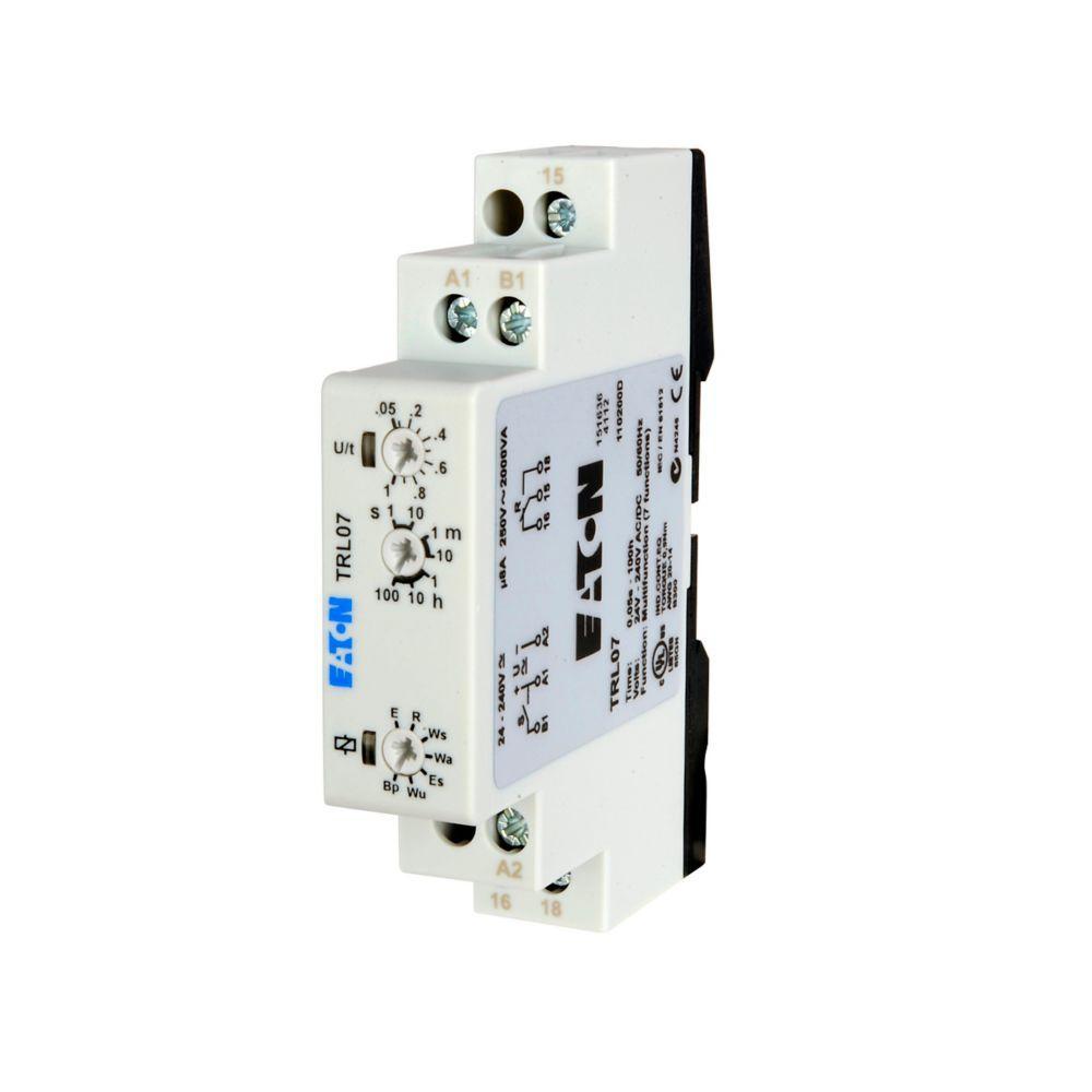 TRL27 CH TIMING RELAY 7 FUNCTION TIMER RANGE 0.05SEC-100HOURS 24-240VAC/VDC DPDT 8AMP DIN MOUNT 35MM WIDE