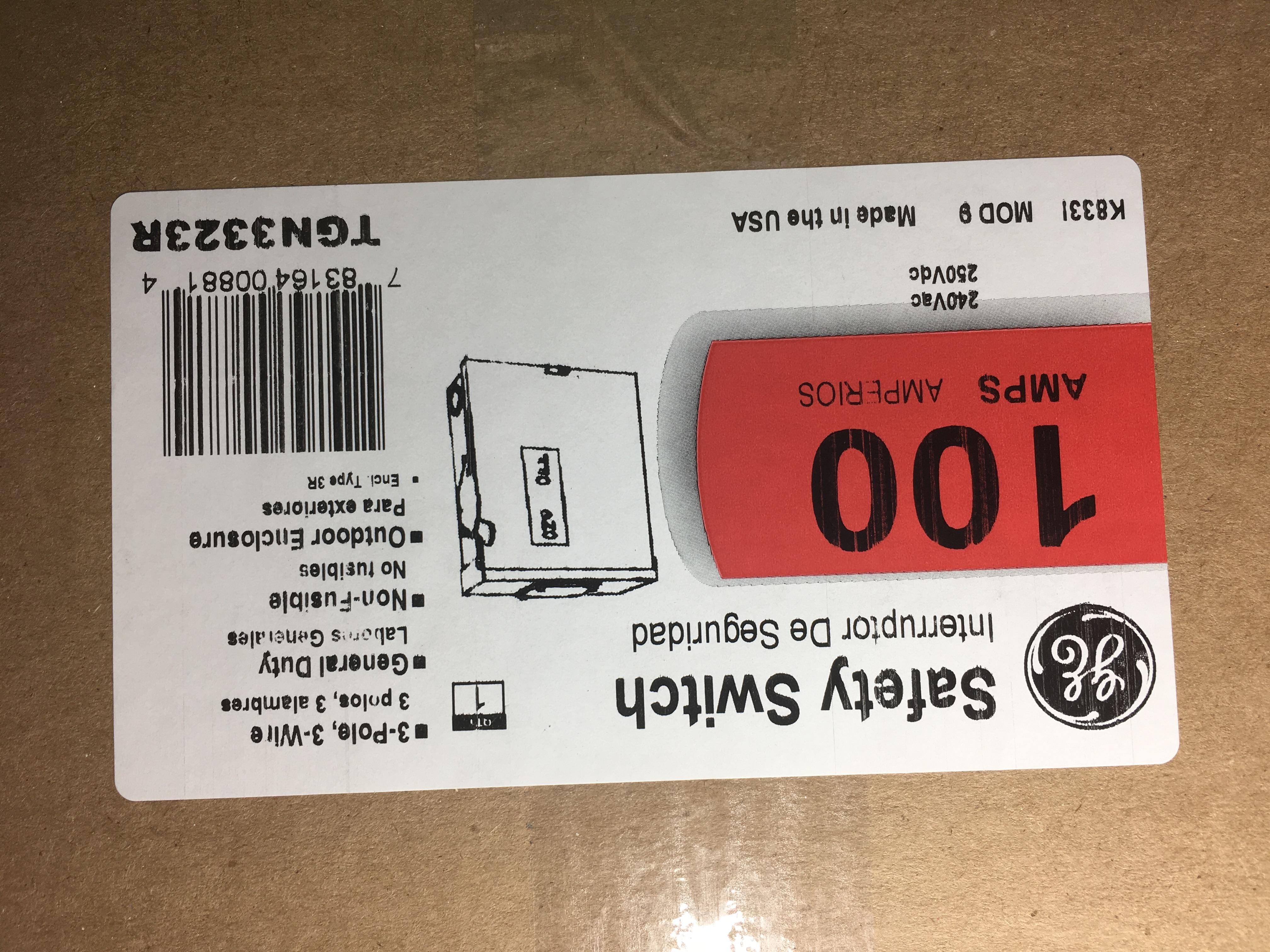 TGN3323R GE 100-240V 3P NO-FUSE N3R SAFETY SWITCH