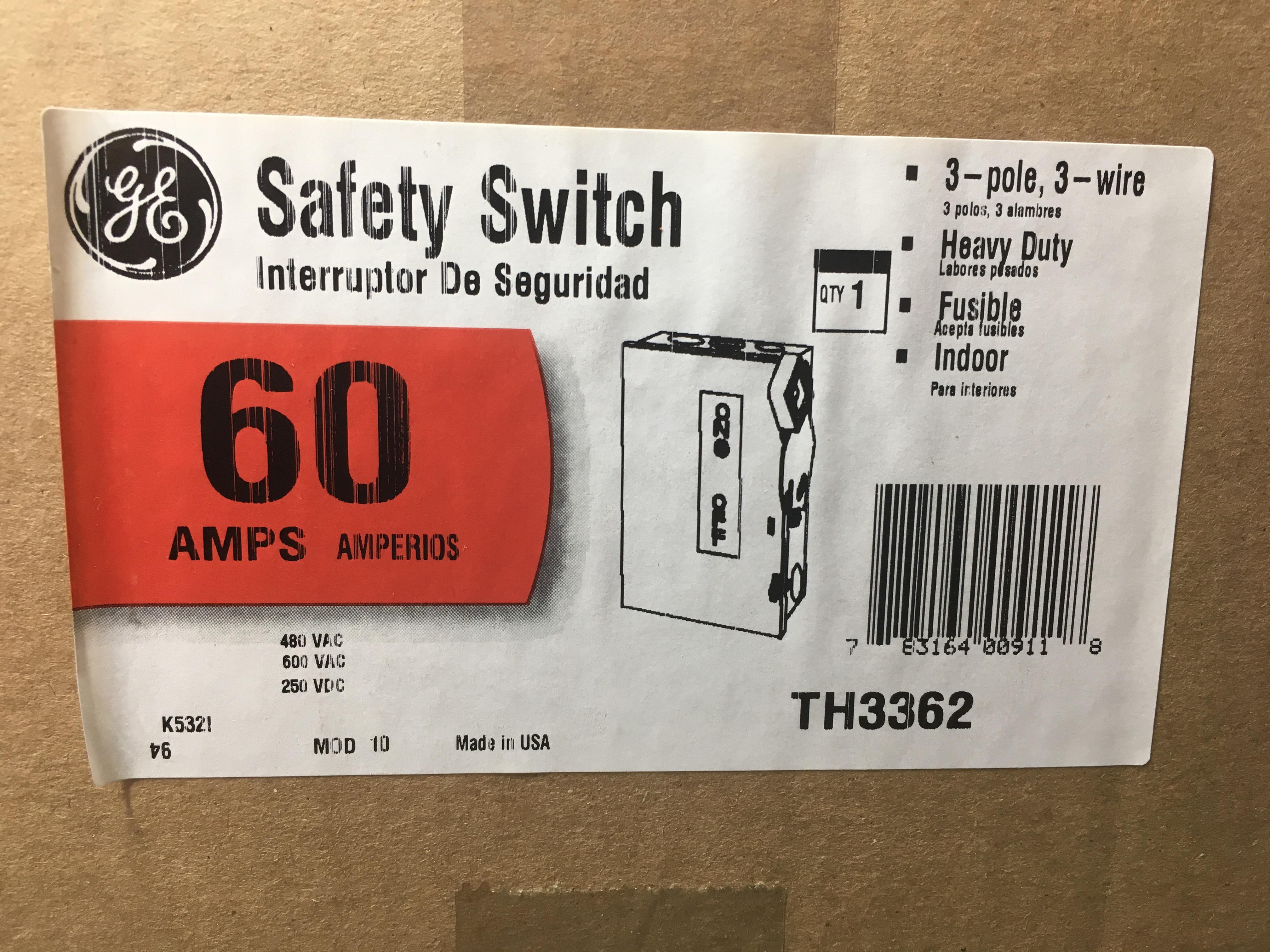 TH3362 GE 60A-600V-3P SW FUSIBLE