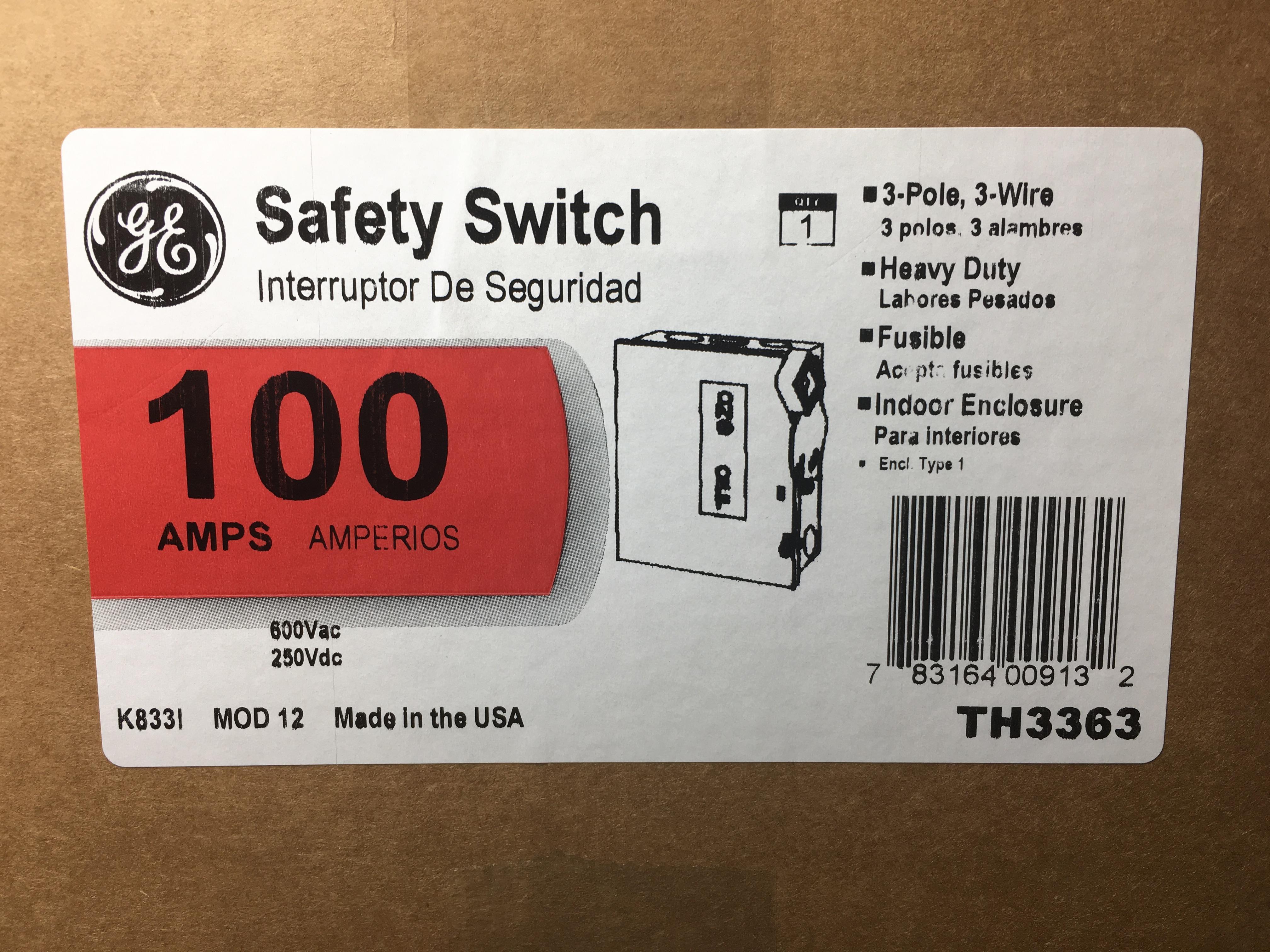 TH3363 GE 100A 600V 3P SW FUSIBLE