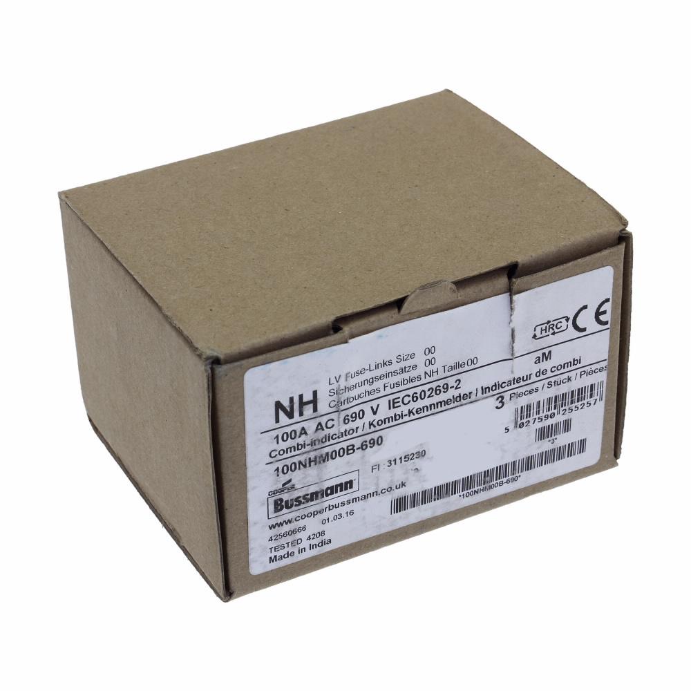 100NHM00B-690 BUSSMANN NH FUSE 100AMP 690V AM SIZE 00 DUAL IND