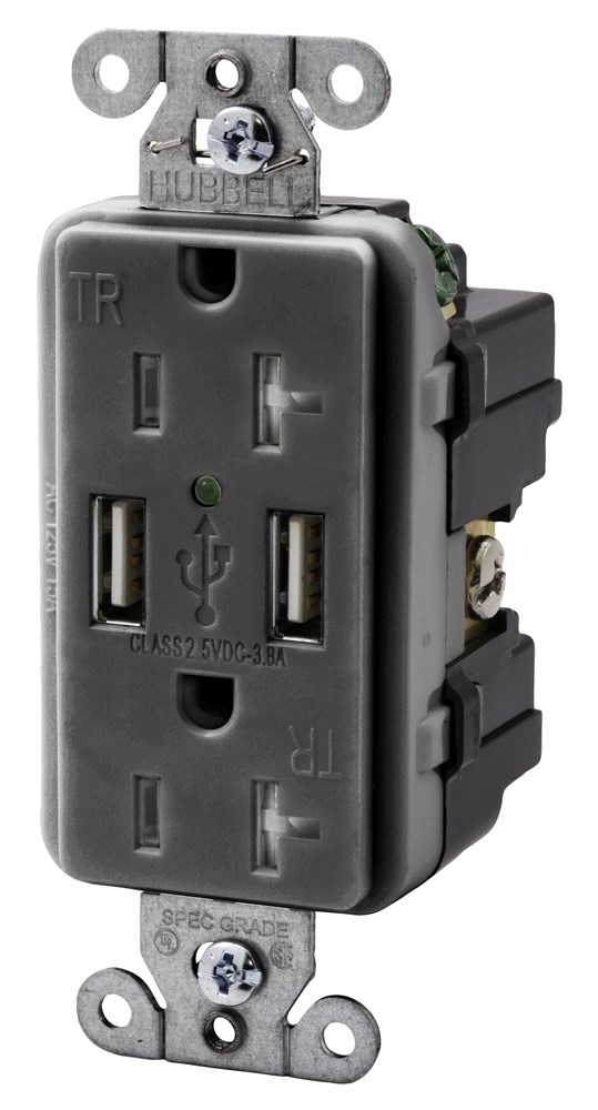 USB20X2GY HUBBELL RECEP, DUP, 20A 125V, 3A 5V USB PORT, GY 88377830489 ZZZZZZZZZZ