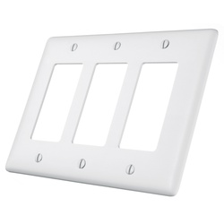 NPJ263W HUBBELL WALLPLT, M-SIZE 3G, 3) RECT, WH ZZZZ