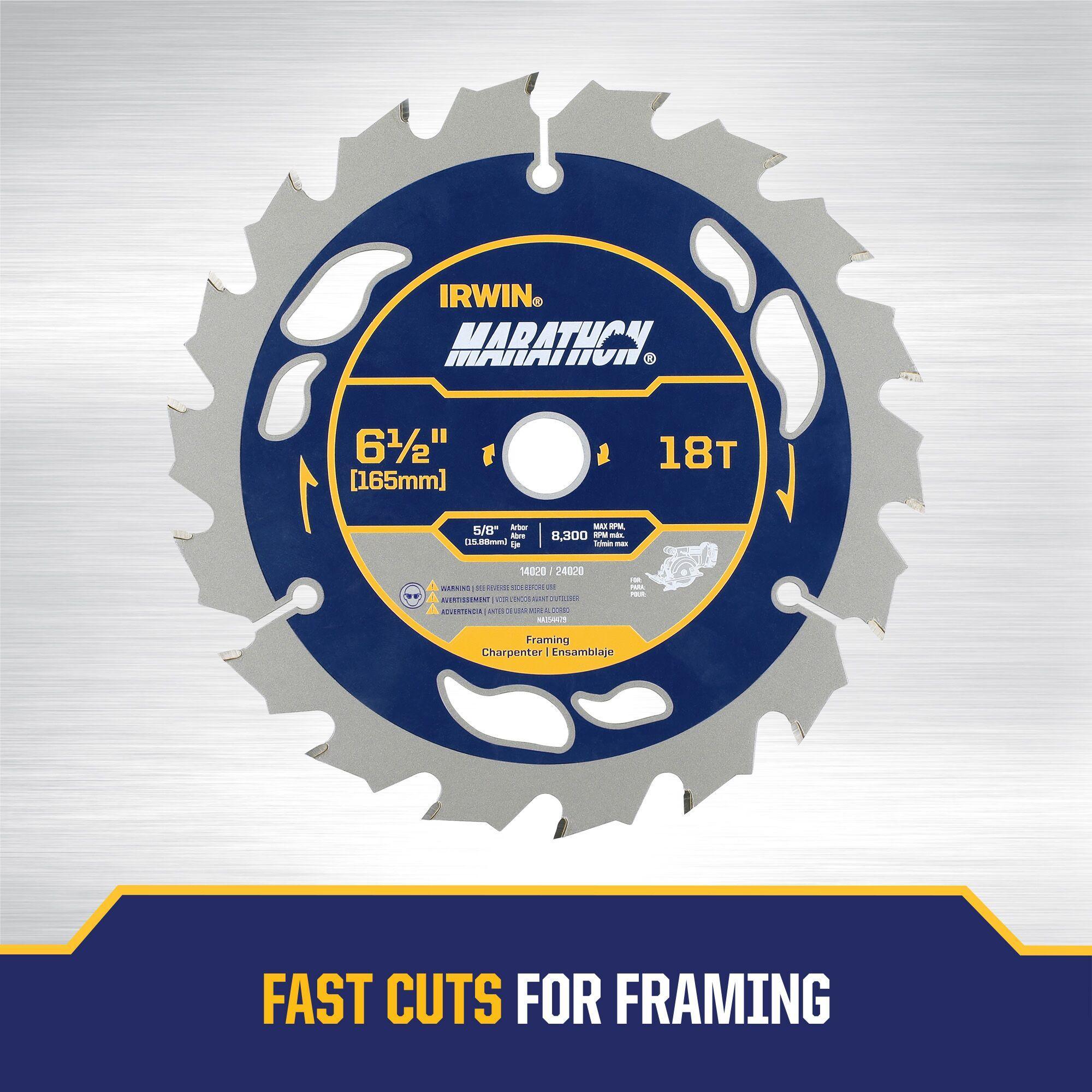 14020 IRWIN 6-1/2"" x 18T Framing/Ripping, 5/8"" Arbor - Carded