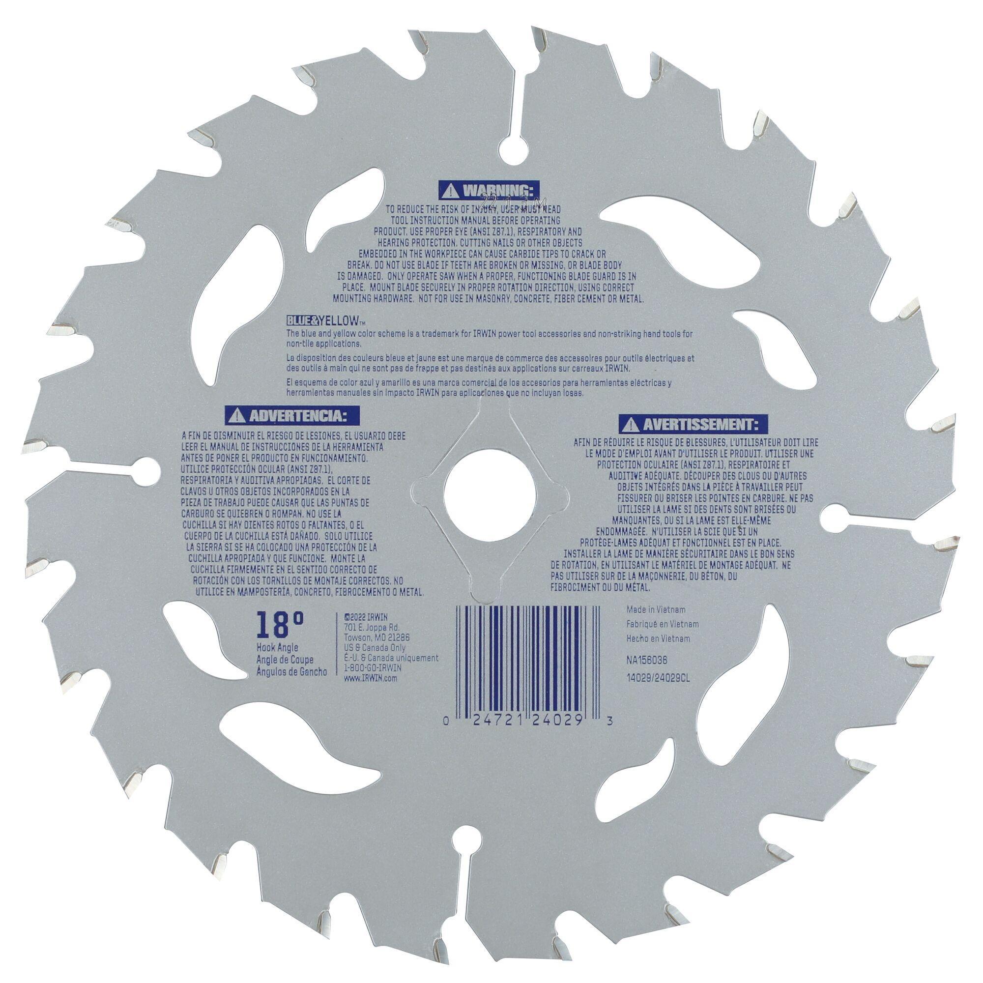 14029 IRWIN 6-1/2"" x 24T Framing/Ripping, 5/8"" Arbor - Carded