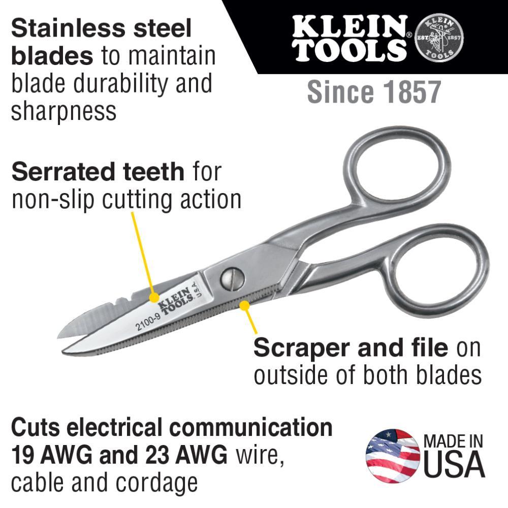 2100-9 KLEIN STAINLESS STEEL ELECTRICIANS SCISSORS STRIPPING NOTCHES