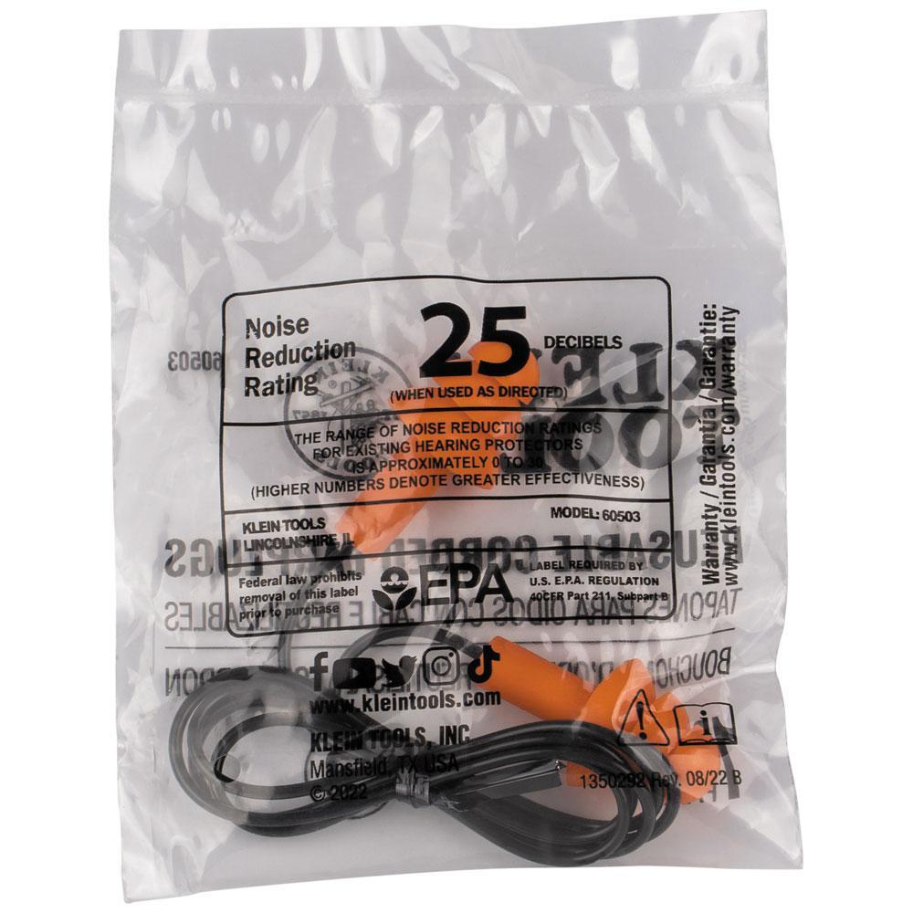 6050350 KLEIN CORDED EARPLUGS, 50-PAIR