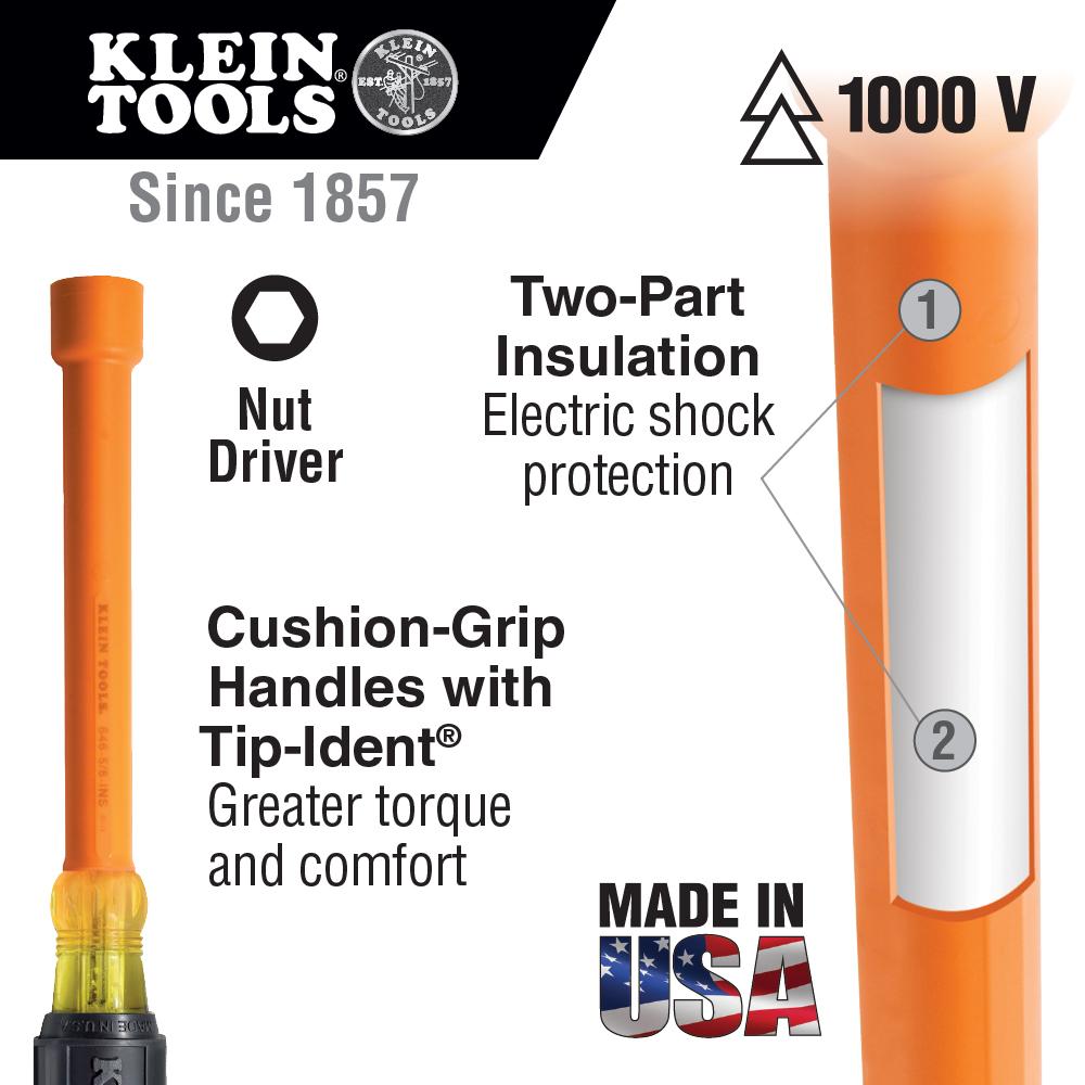 33524 Cushion-Grip Insulated Nut Driver Kit, 6" Shaft KLEIN