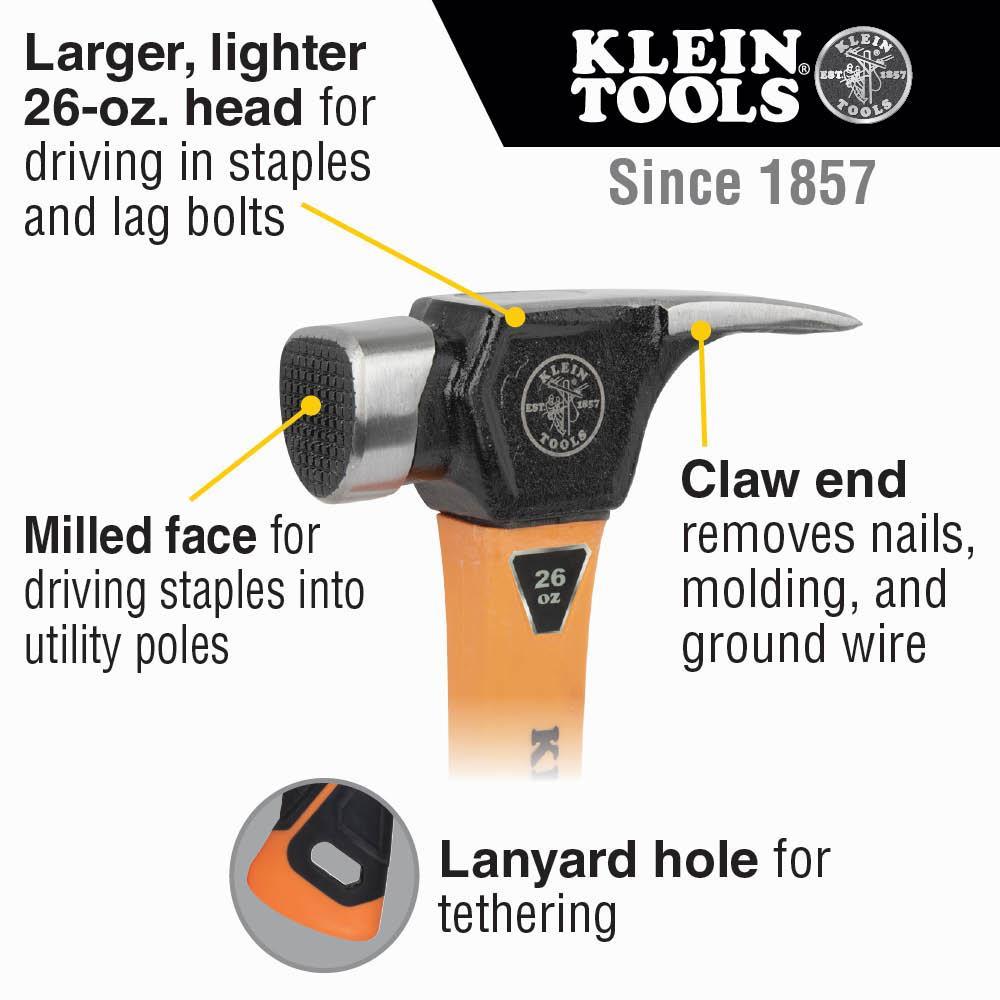 832-26 KLEIN LINEMAN'S CLAW MILLED HAMMER