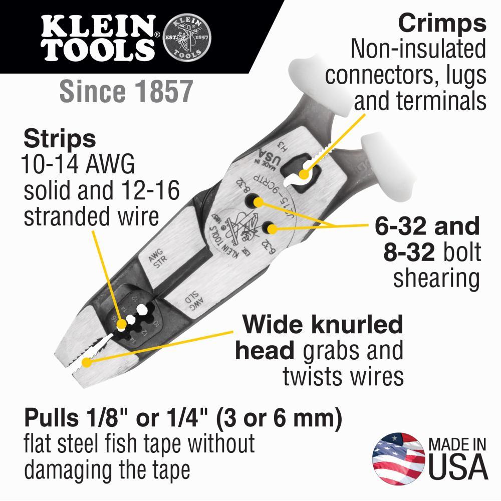 J2159CRTP HYBRID PLIERS WITH CRIMPER, FISH TAPE PULLER AND WIRE STRIPPER