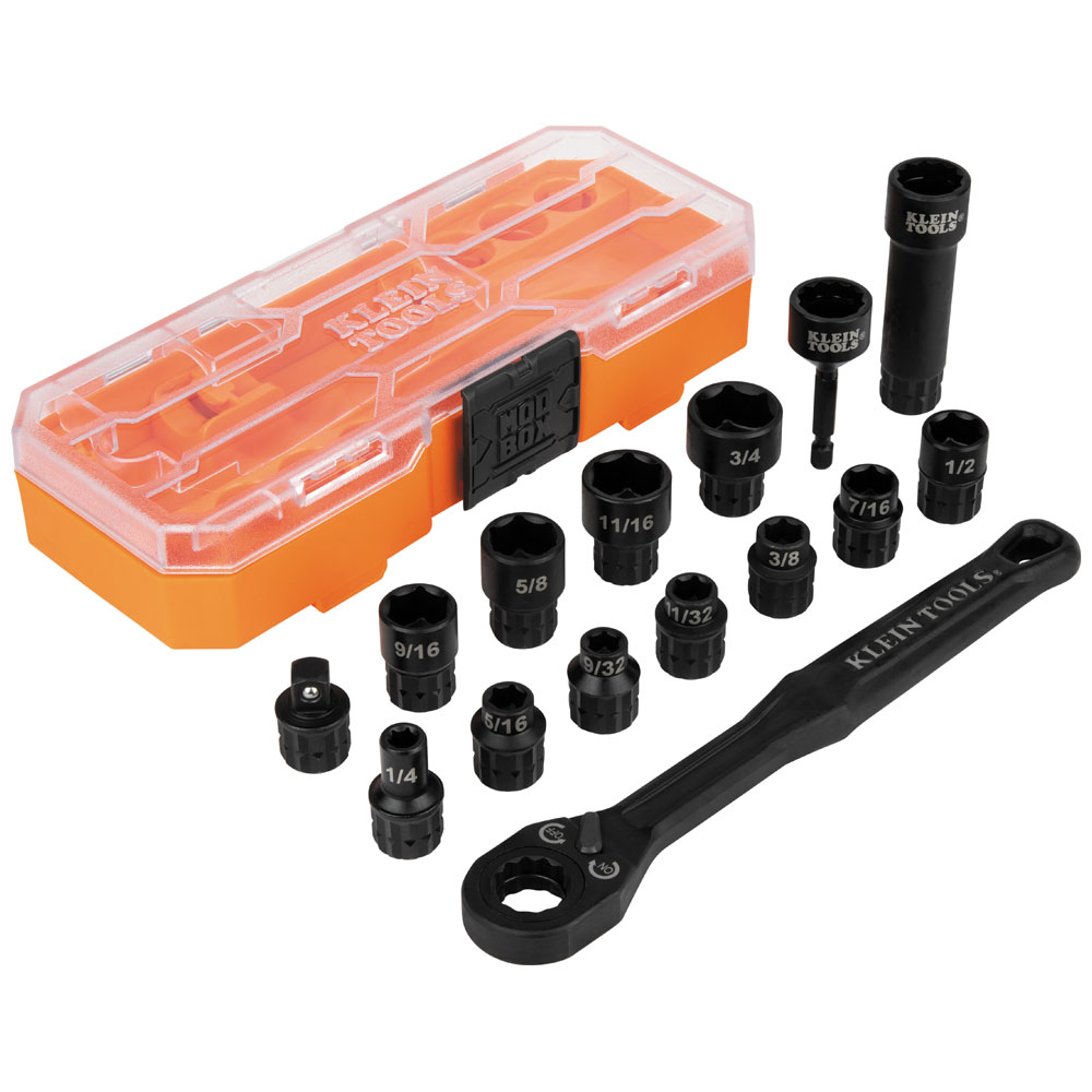 65400 KLEIN KNECT 3/8IN DRIVE IMPACT-RATED PASS THROUGH SOCKET SET 15-PIECE