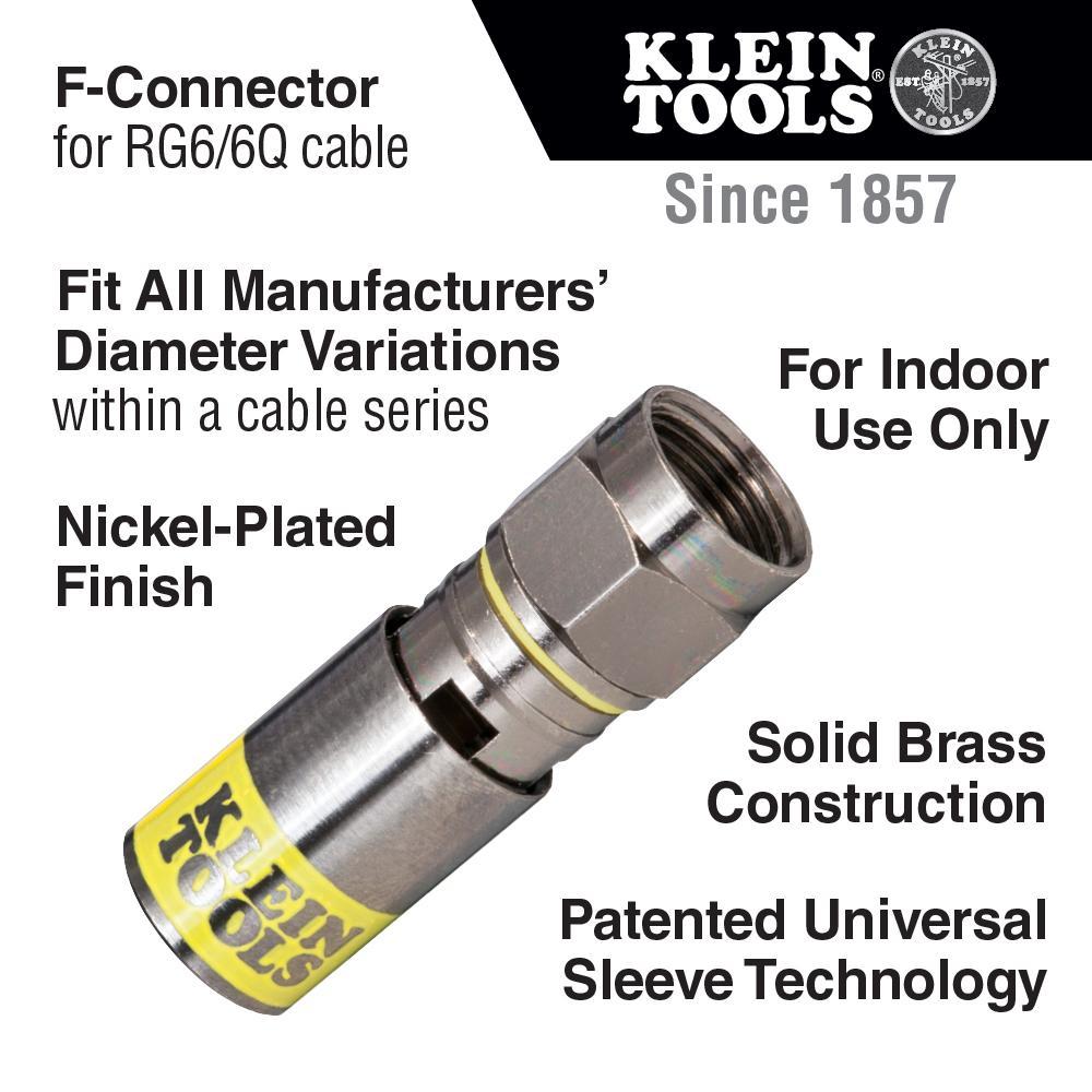 VDV812-606 KLEIN COMPRESSION CONNECTOR - UNIVERSAL, F, RG6/6Q, MALE, 10-PACK