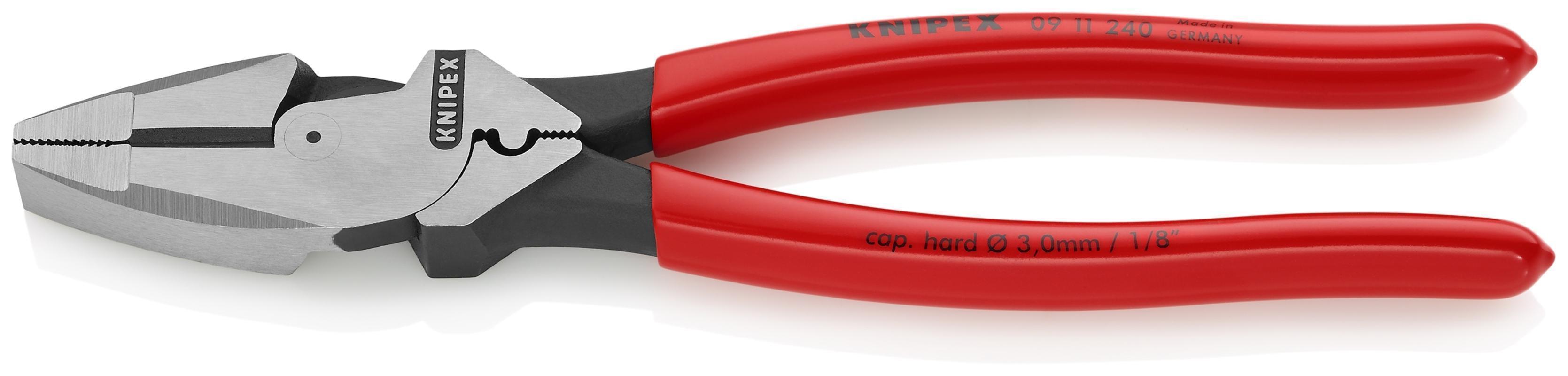 0911240SBA KNIPEX-TOOL 09 11 240 SBA 9 1/2IN HIGH LEVERAGE LINEMANS PLIERS NEW ENGLAND WITH FISH TAPE PULLER & CRIMPER