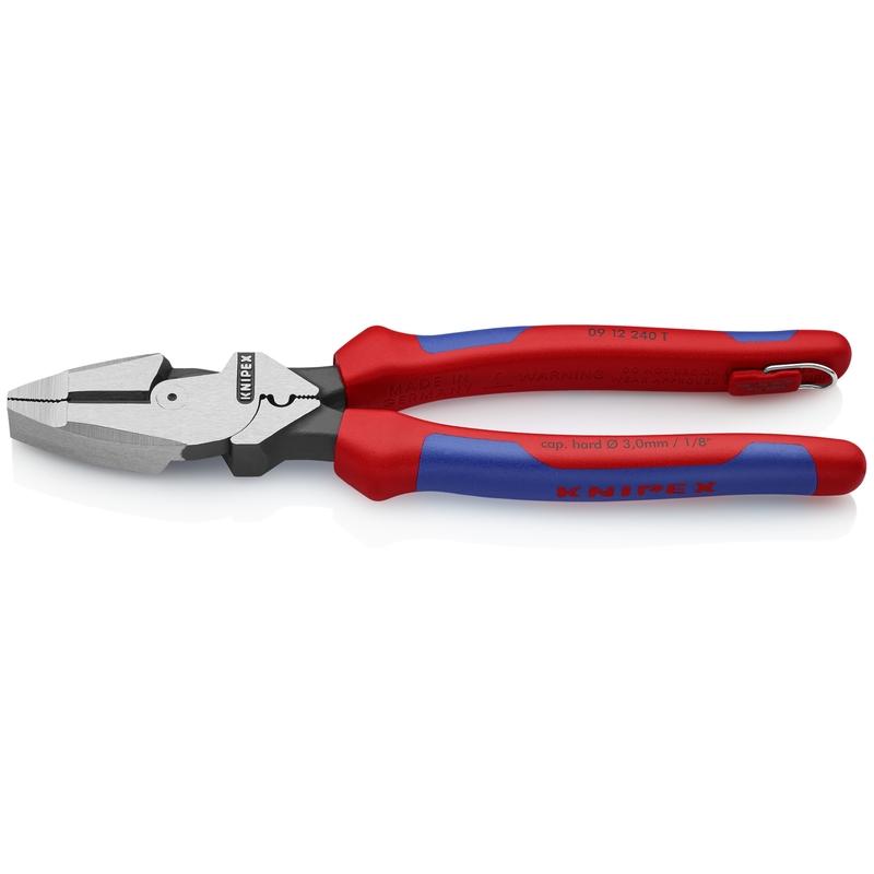 0912240TBKA KNIPEX-TOOL 09 12 240 T BKA 9 3/4IN HIGH LEVERAGE LINEMANS PLIERS NEW ENGLAND WITH TAPE PULLER & CRIMPER-TETHERED ATTACHMENT