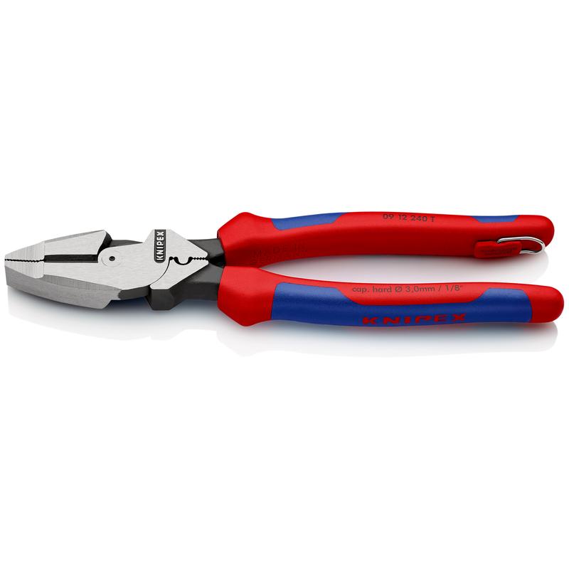 0912240TBKA KNIPEX-TOOL 09 12 240 T BKA 9 3/4IN HIGH LEVERAGE LINEMANS PLIERS NEW ENGLAND WITH TAPE PULLER & CRIMPER-TETHERED ATTACHMENT