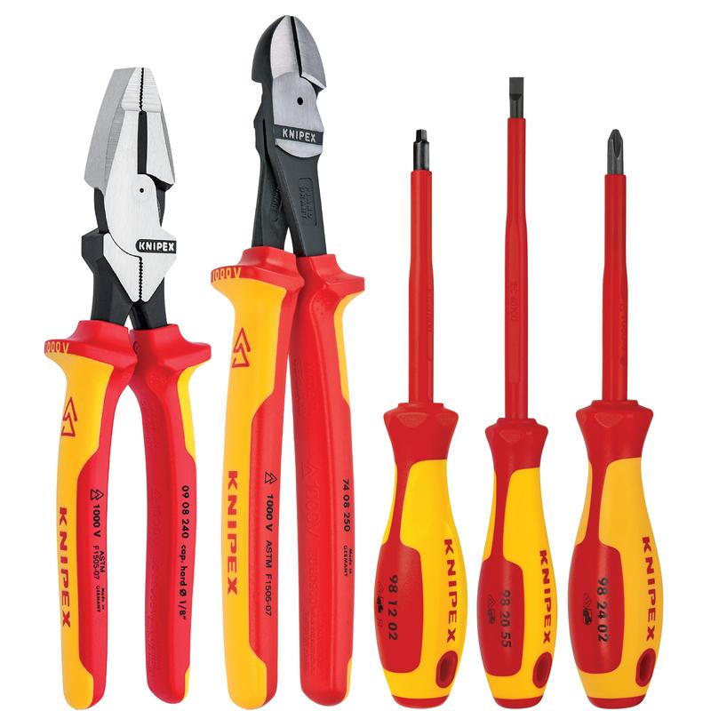 9K989822US KNIPEX-TOOL 9K 98 98 22 US SET 5 PC PLIERS/SCREWDRIVER TOOL SET, 1000V INSULATED