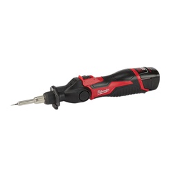 2488-21 MILWAUKEE M12 SOLDERING IRON WITH (1) CHILSEL & (1) POINTED TIPS, BATTERY PACK & CARRYING CASE.