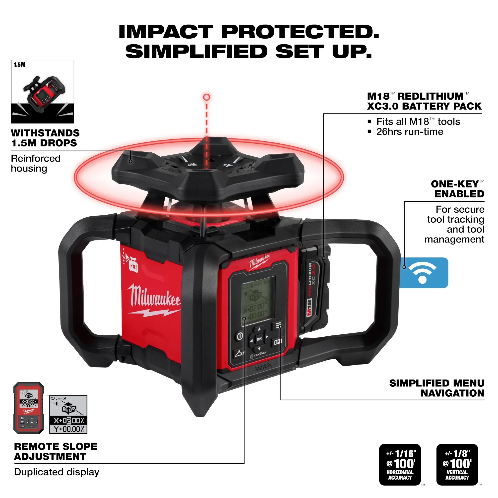 3704-21T MILWAUKE RED EXT DUAL SLOPE ROTARY LASER KIT