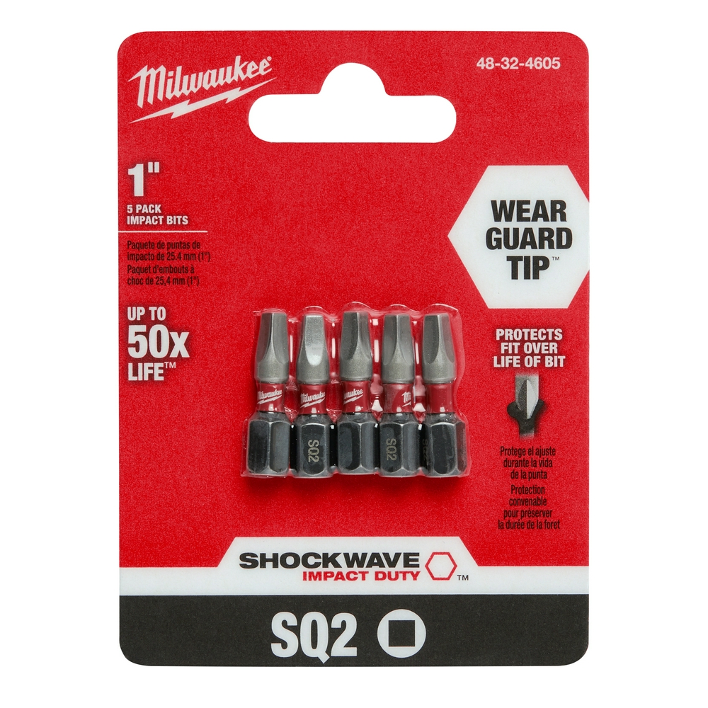 48-32-4605 MILWAUKE SHOCKWAVE INSERT BIT SQ RECESS #2 - 5PK