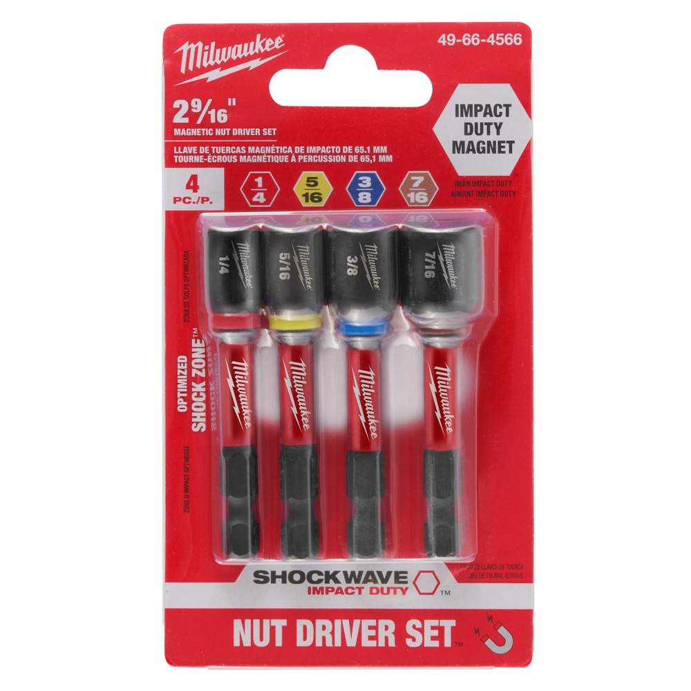 49-66-4566 MILWAUKE 4PC 2-9/16" MAGNETIC NUT DRIVER SET