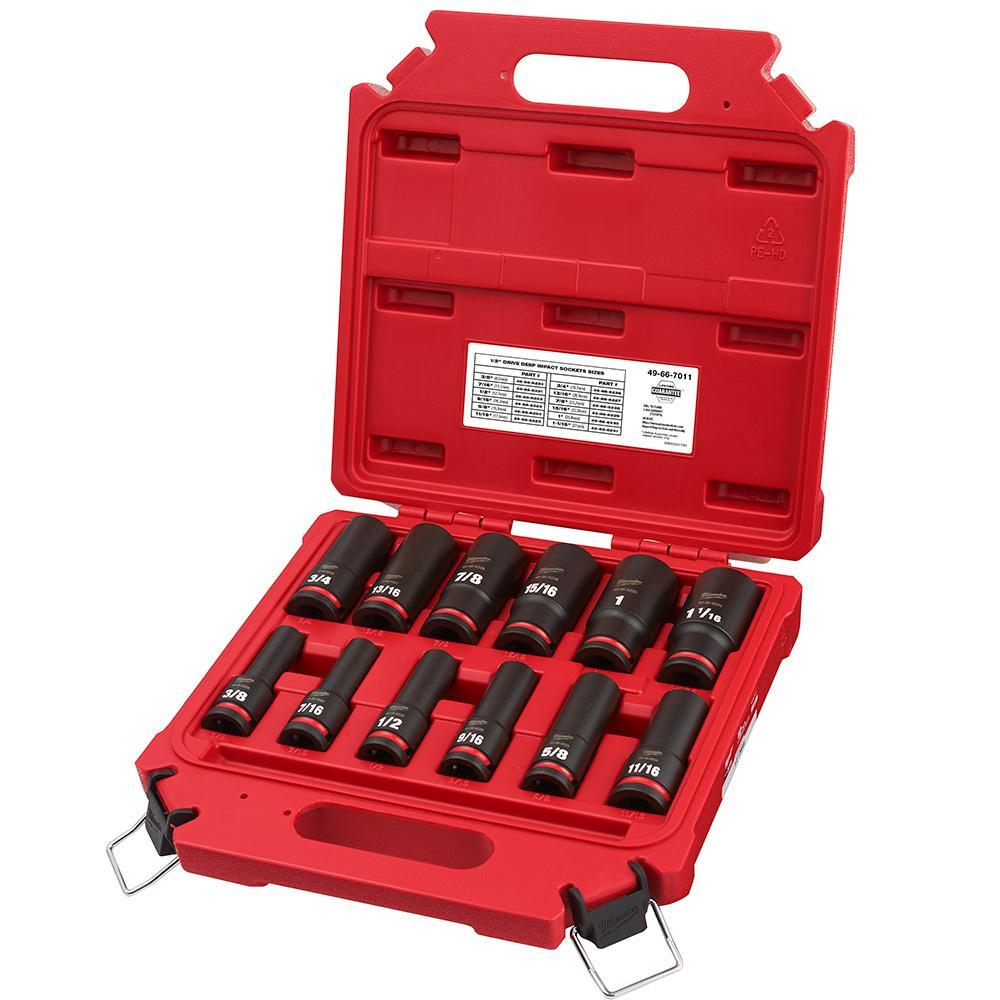 49-66-7011 MILWAUKE 12PC 1/2 DR SAE DP 6PT IMP SCKT SET