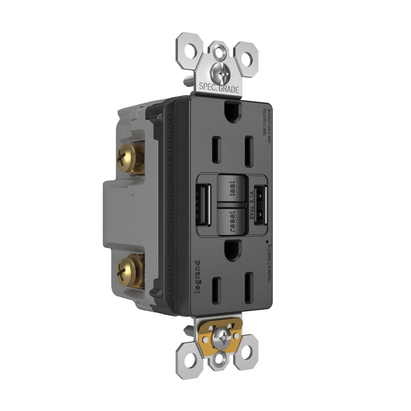 1597TRUSBAABK P&S SELF-TEST GFCI RECEP TR 15A W/ USB AA BK