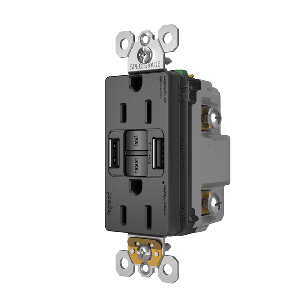 1597TRUSBAABK P&S SELF-TEST GFCI RECEP TR 15A W/ USB AA BK